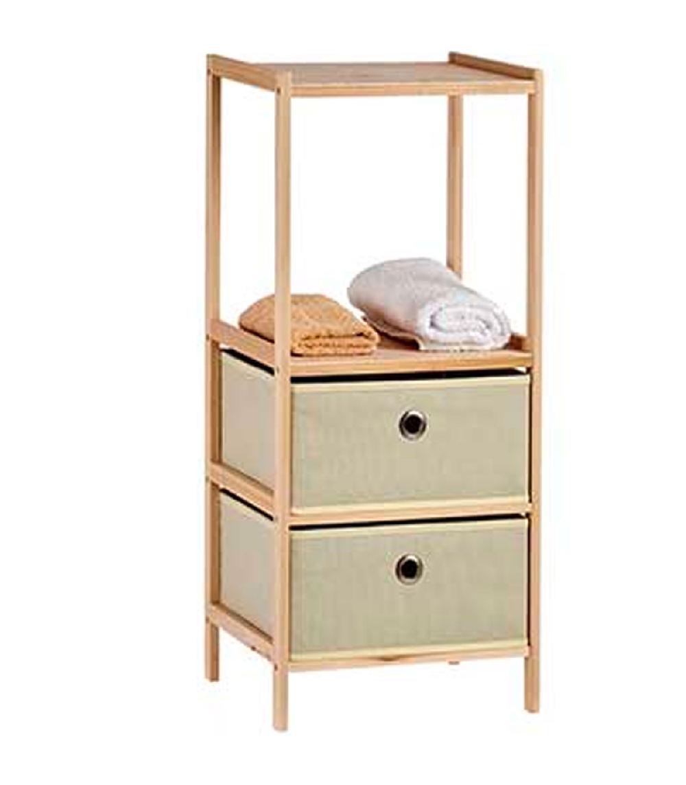 Wadiga Étagère Salle De Bain Bois Et 2 Tiroirs En Toile Beige 32x26x72.5cm