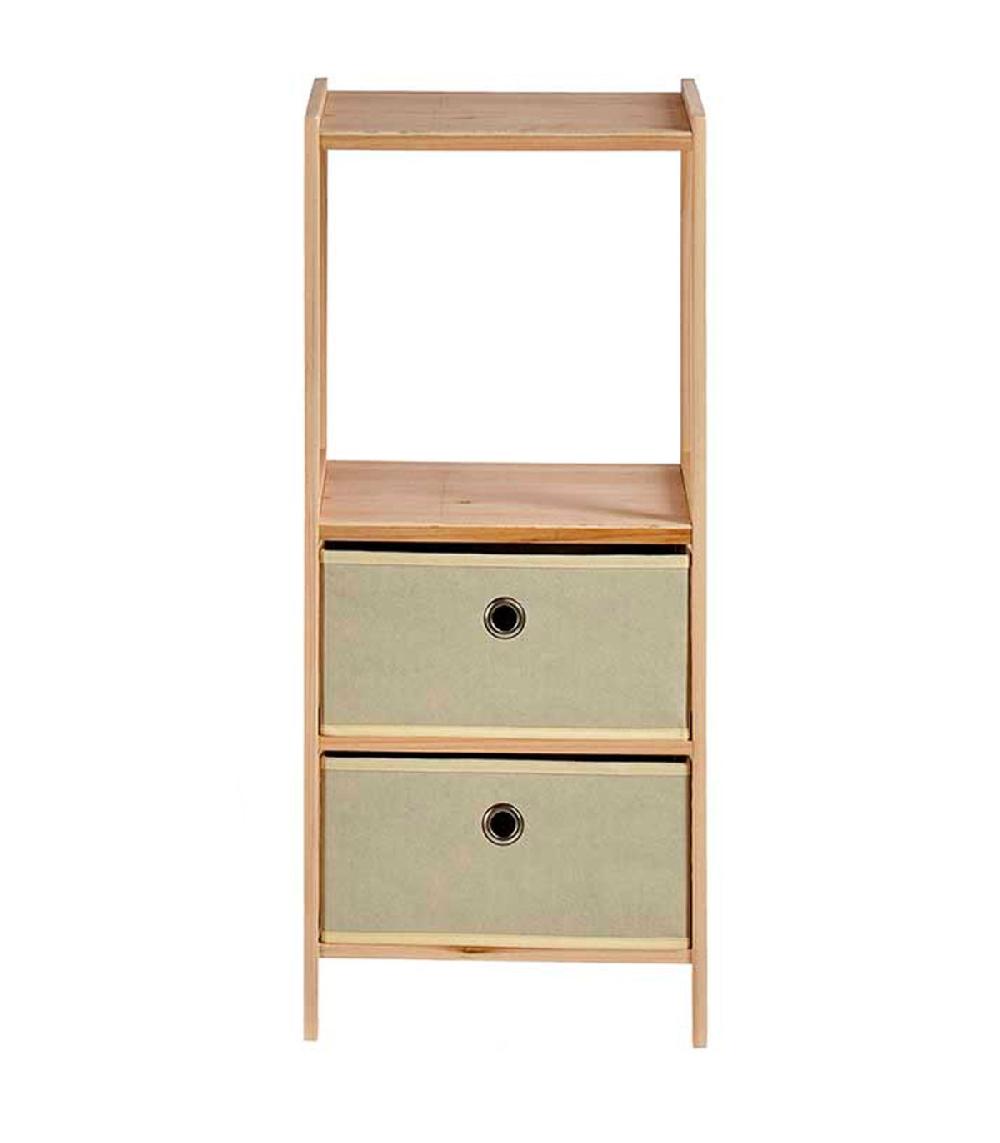 Wadiga Étagère Salle De Bain Bois Et 2 Tiroirs En Toile Beige 32x26x72.5cm