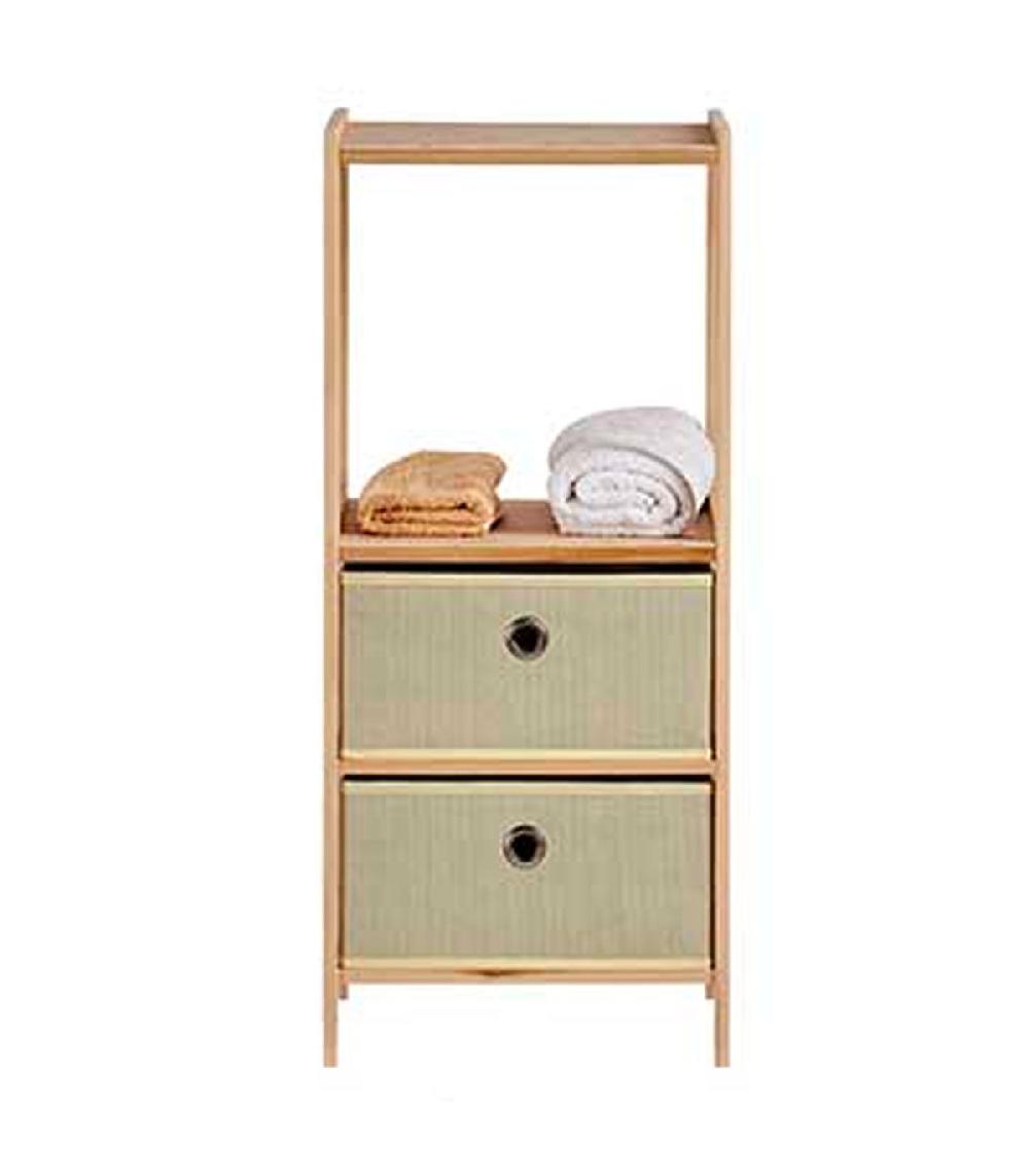 Wadiga Étagère Salle De Bain Bois Et 2 Tiroirs En Toile Beige 32x26x72.5cm