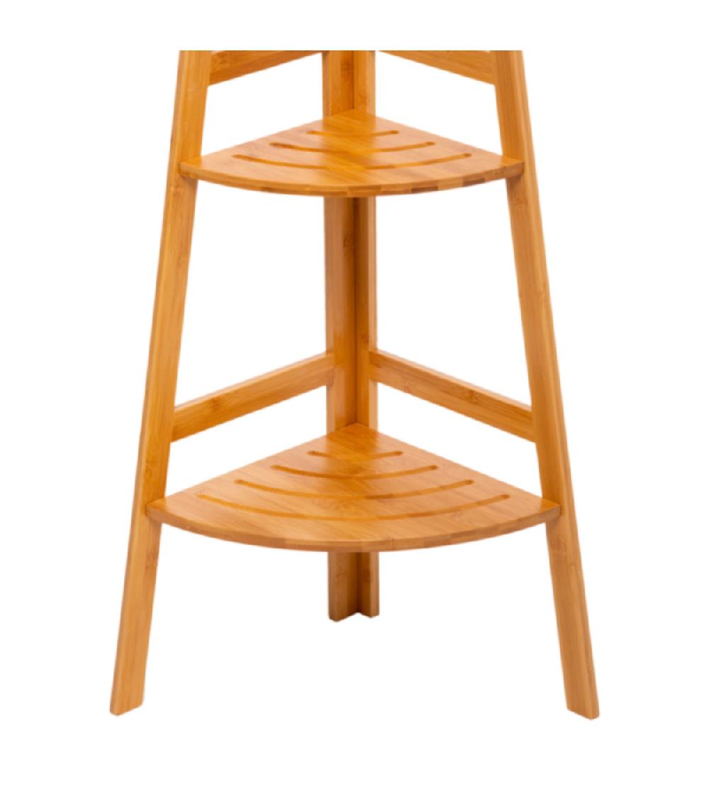 Wadiga Étagère Salle De Bain D'angle 3 Plateaux En Bambou - 31.9x31.9x103cm