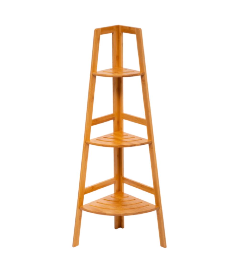 wadiga Étagère salle de bain d'angle 3 plateaux en bambou - 31.9x31.9x103cm