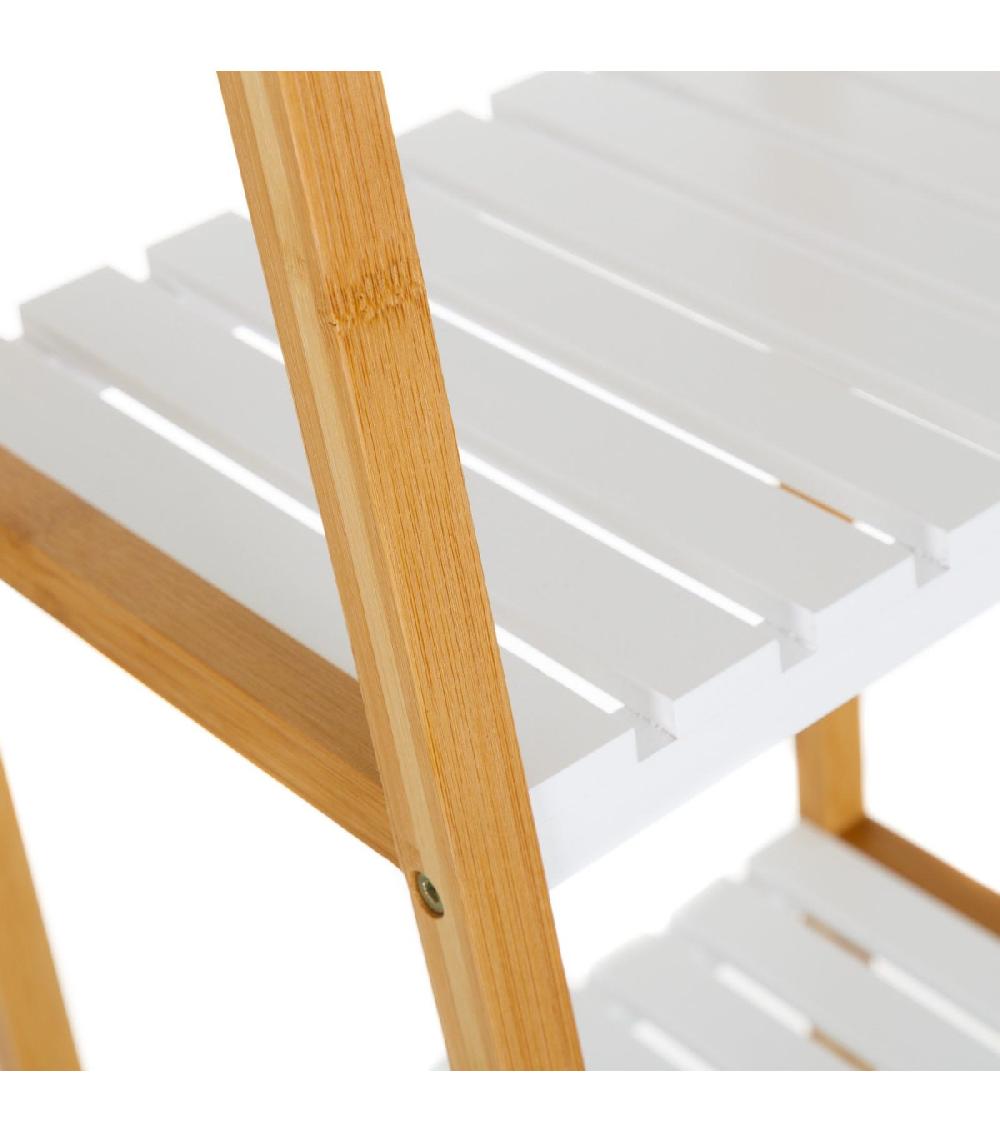 Wadiga Étagère Salle De Bain Inclinée Bambou Blanc 4 étages 35x35x138cm