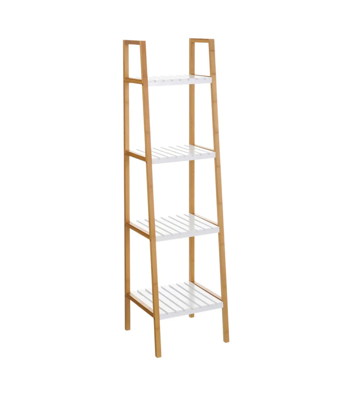 wadiga Étagère salle de bain inclinée bambou blanc 4 étages 35x35x138cm