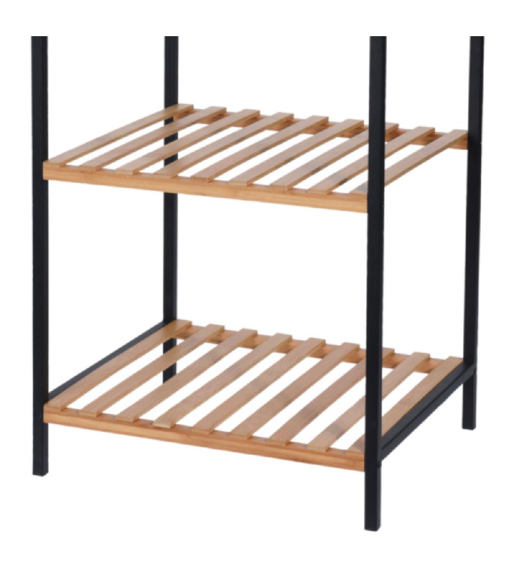 Wadiga Étagère Salle De Bain Métal Noir Et 3 étagères Bambou - 38x32x70cm