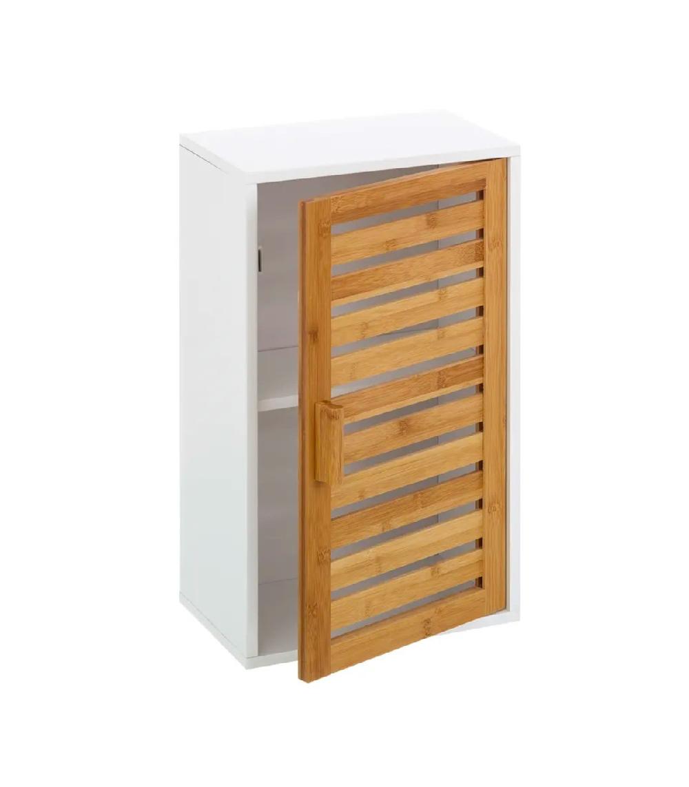 Wadiga Étagère Salle De Bain Murale En Bois Blanc Et Bambou 30x18.5x53cm