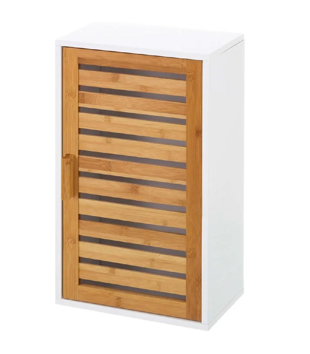 wadiga Étagère salle de bain murale en bois blanc et bambou 30x18.5x53cm