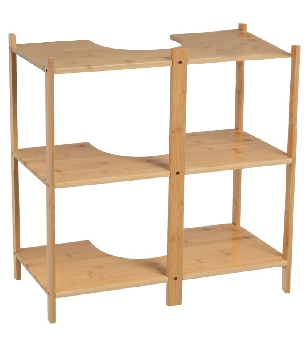 wadiga Étagère salle de bain sous lavabo en bambou 60x30x60cm