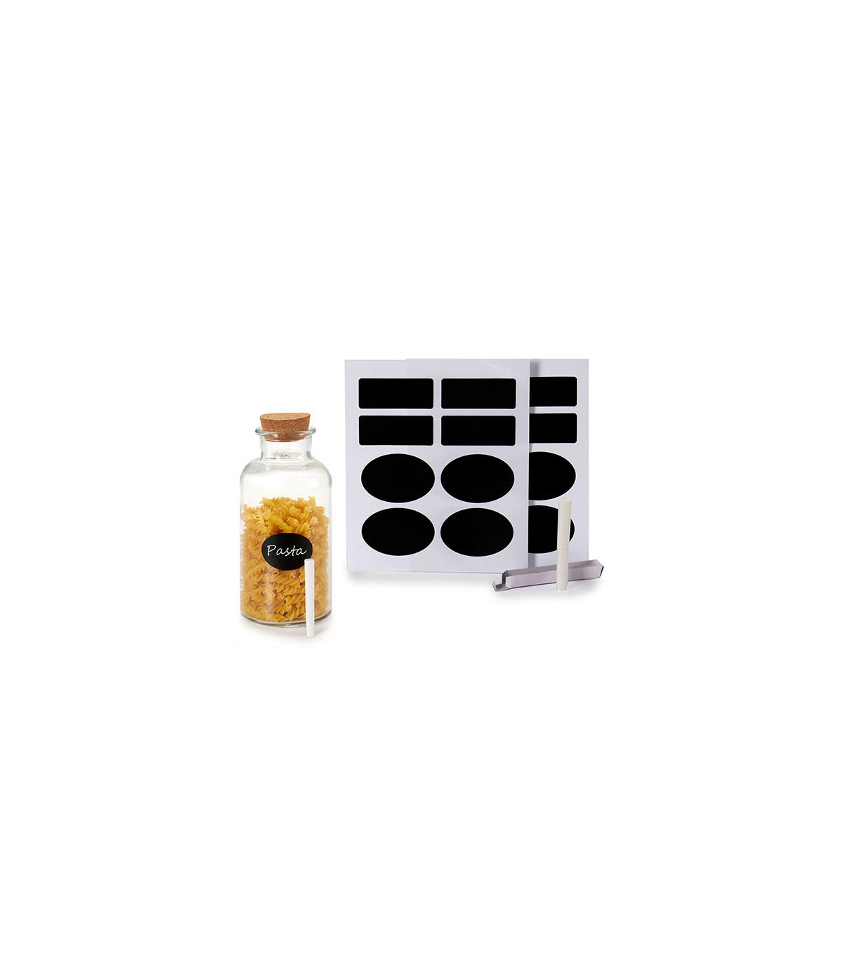 wadiga Étiquettes pour Bocaux Cuisine Autocollantes Noires + Craie