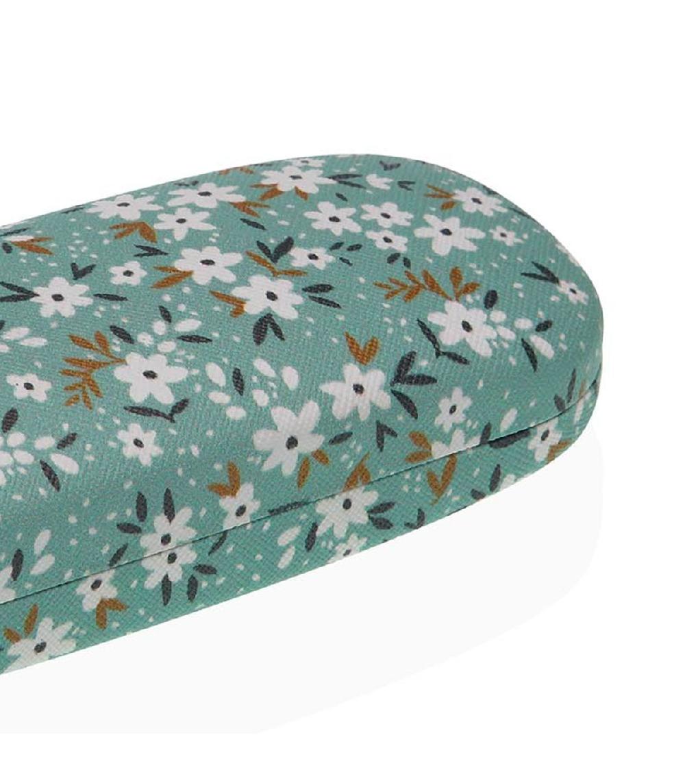 Wadiga Étui à Lunettes En Tissu Fleuri Vert 16x6x3.5cm
