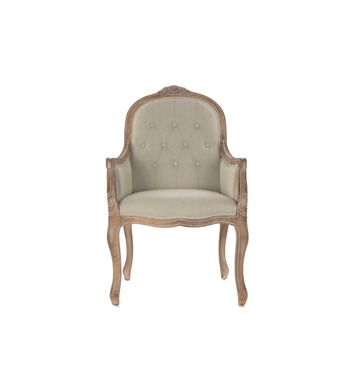 Wadiga Fauteuil Capitonné Classique Bois Et Lin Beige - 63.5x50x102cm
