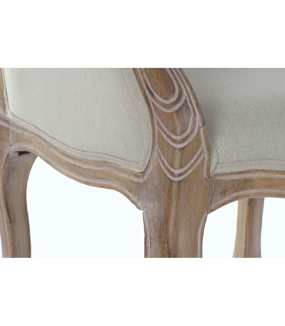 Wadiga Fauteuil Capitonné Classique Bois Et Lin Beige - 63.5x50x102cm