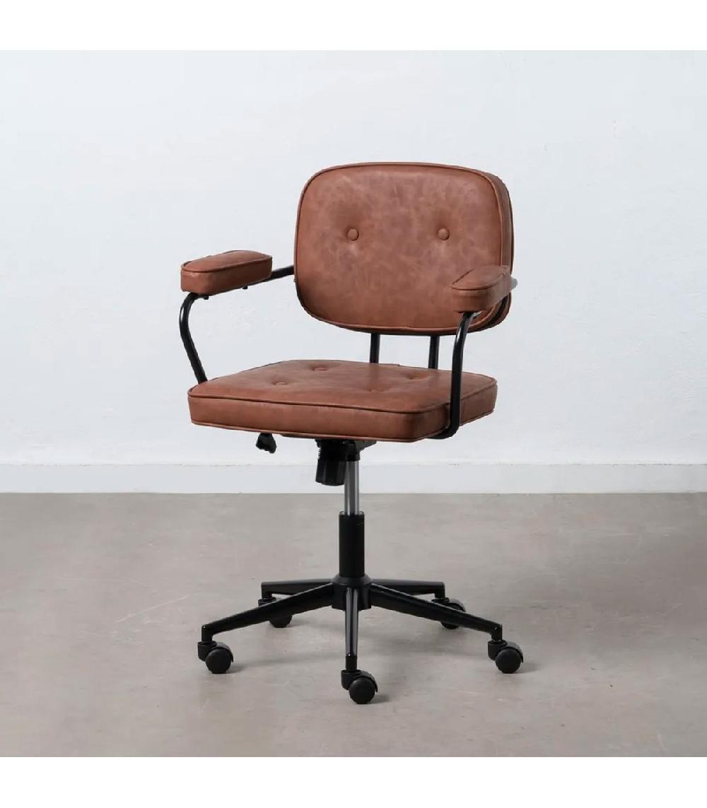 Wadiga Fauteuil De Bureau En Similicuir Marron Et Métal Noir 56x56x92cm