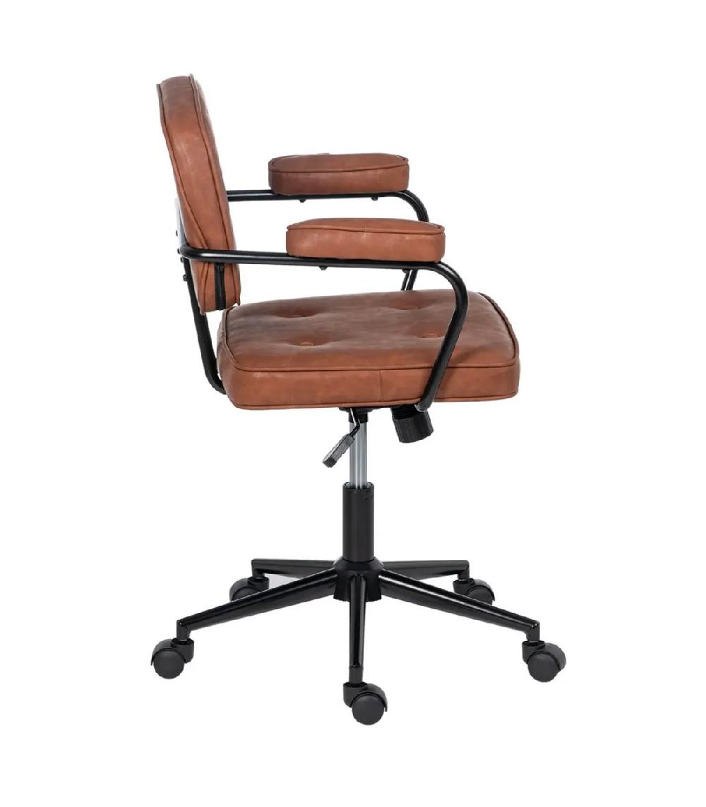 Wadiga Fauteuil De Bureau En Similicuir Marron Et Métal Noir 56x56x92cm
