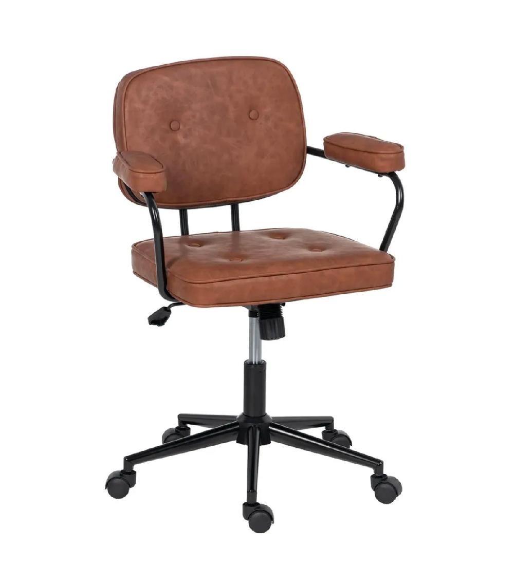 wadiga Fauteuil de bureau en similicuir marron et métal noir 56x56x92cm