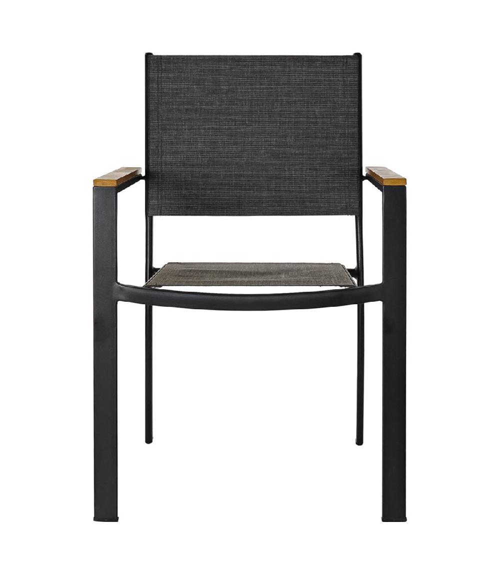 Wadiga Fauteuil De Jardin Empilable Acier Textilène Et Bois 55x55x84.5cm
