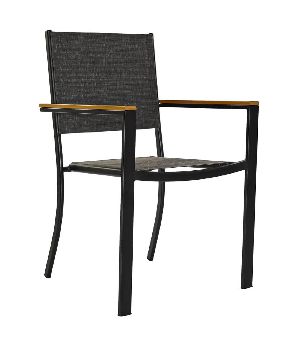 wadiga Fauteuil de jardin empilable acier textilène et bois 55x55x84.5cm