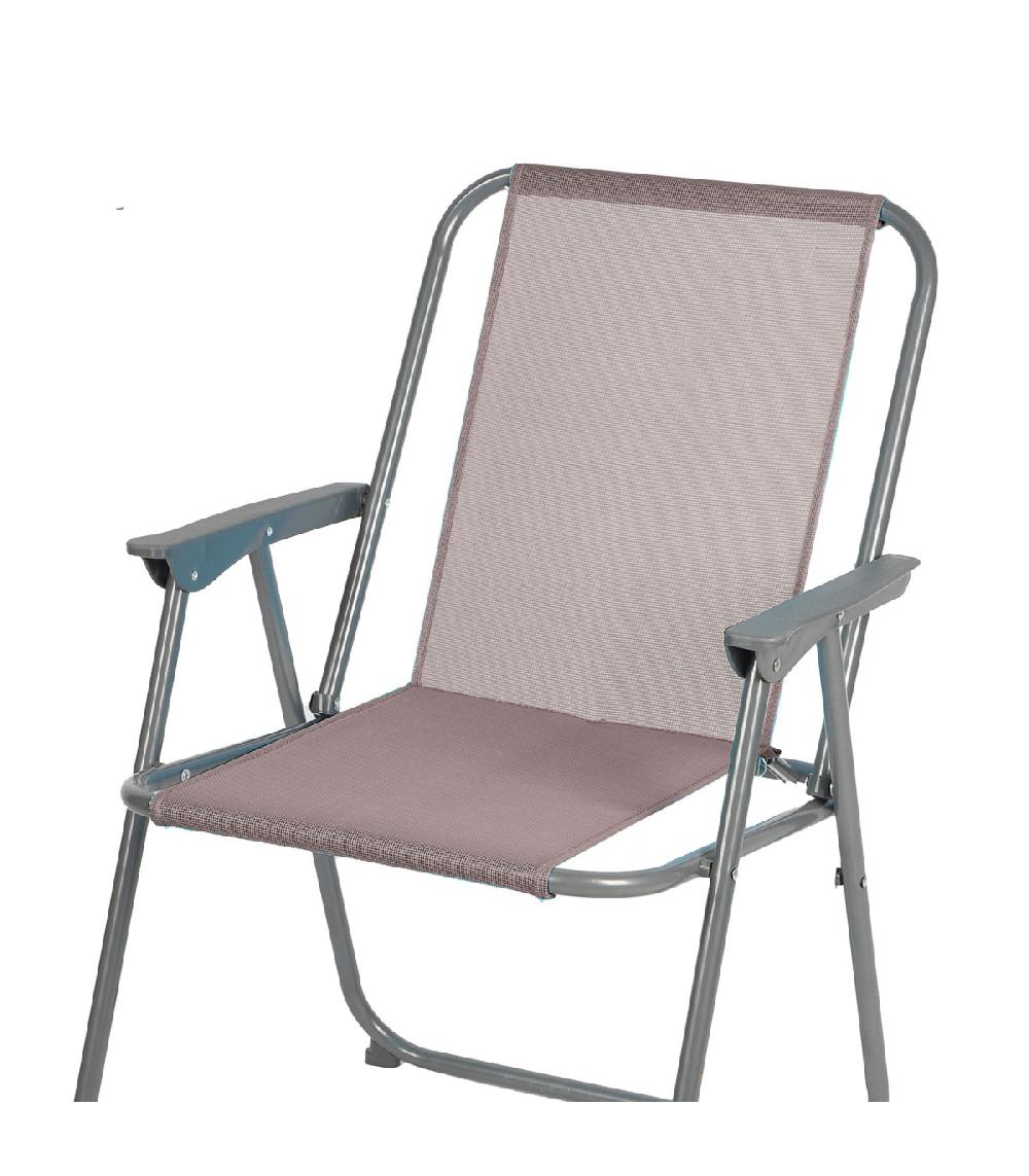 Wadiga Fauteuil De Jardin Pliable En Métal Et Textilène Taupe 53x55x75cm
