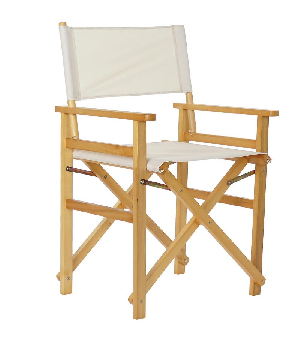 wadiga Fauteuil de jardin pliant en bois et tissu beige - 56x48x87cm