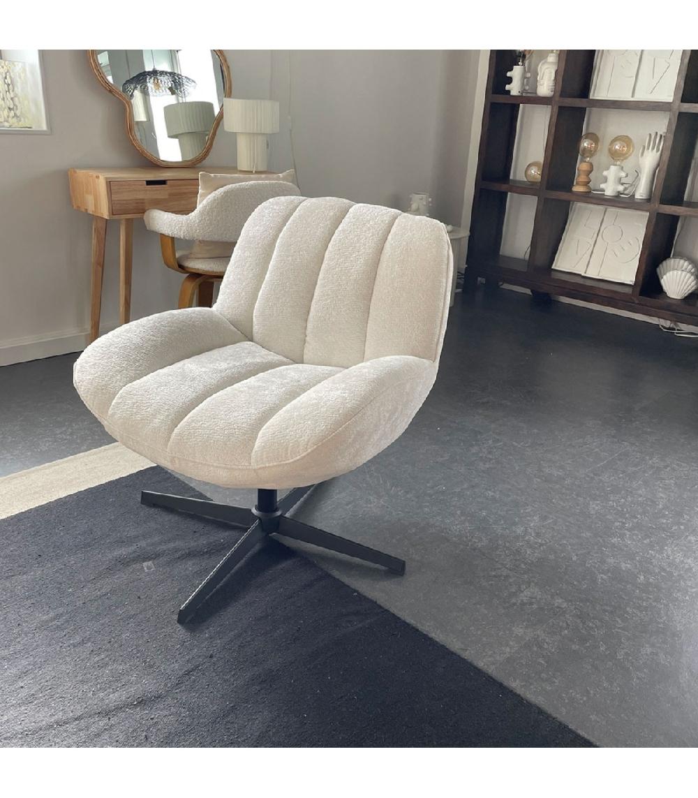 Wadiga Fauteuil Design Tissu Chenille écru Pivotant 75x73x77cm