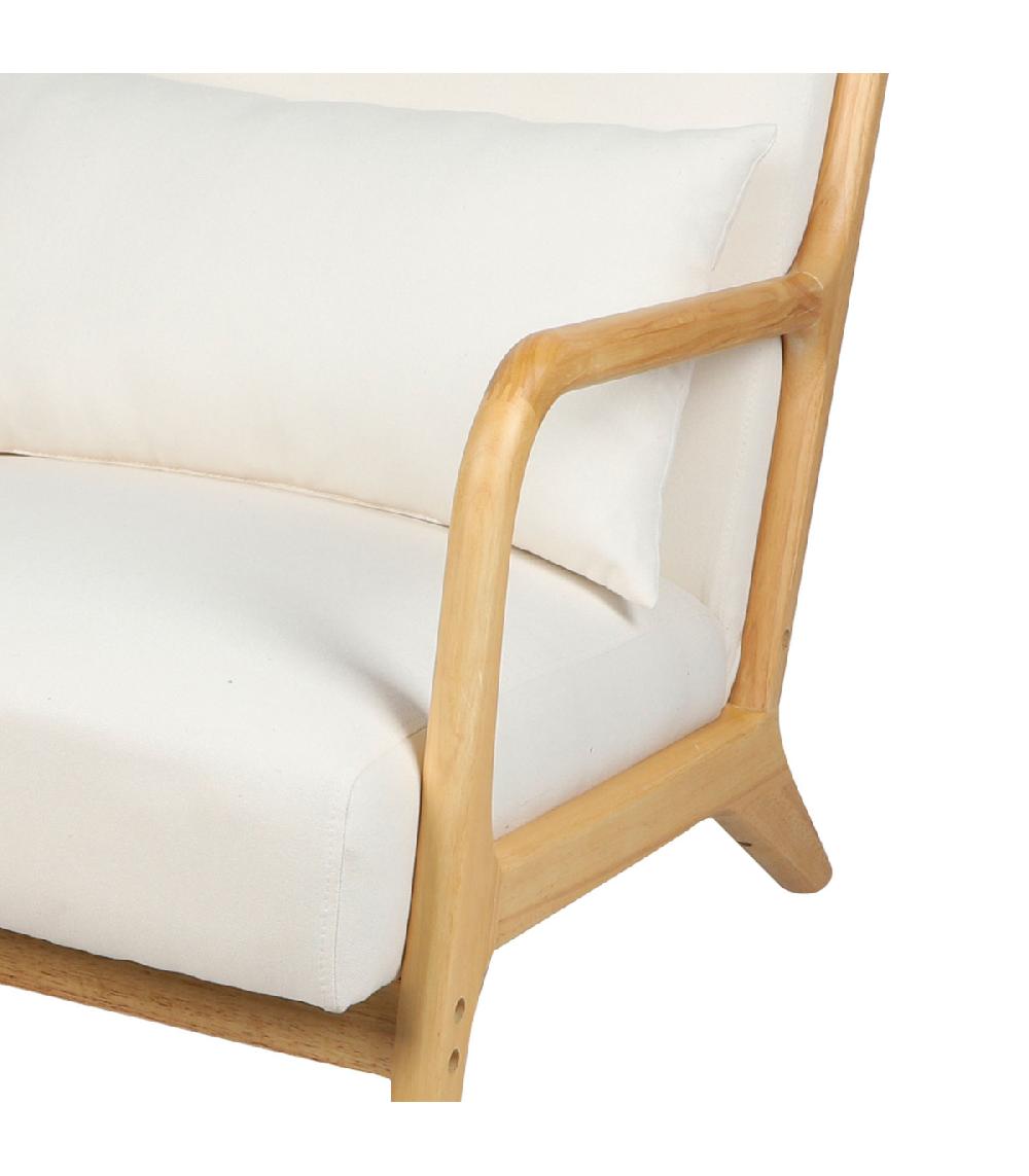 Wadiga Fauteuil En Bois D'hévéa Et Coussins Blancs 77x65x73cm
