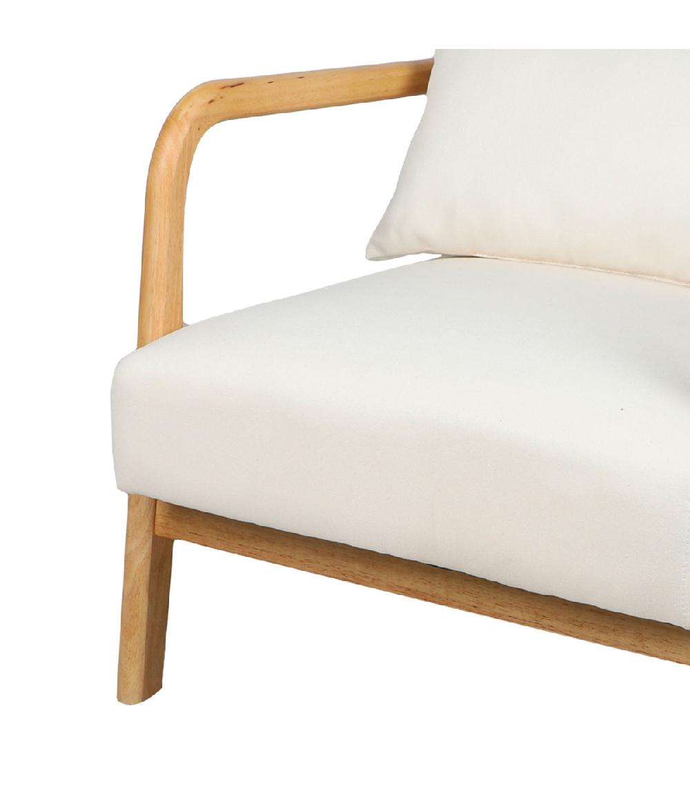 Wadiga Fauteuil En Bois D'hévéa Et Coussins Blancs 77x65x73cm