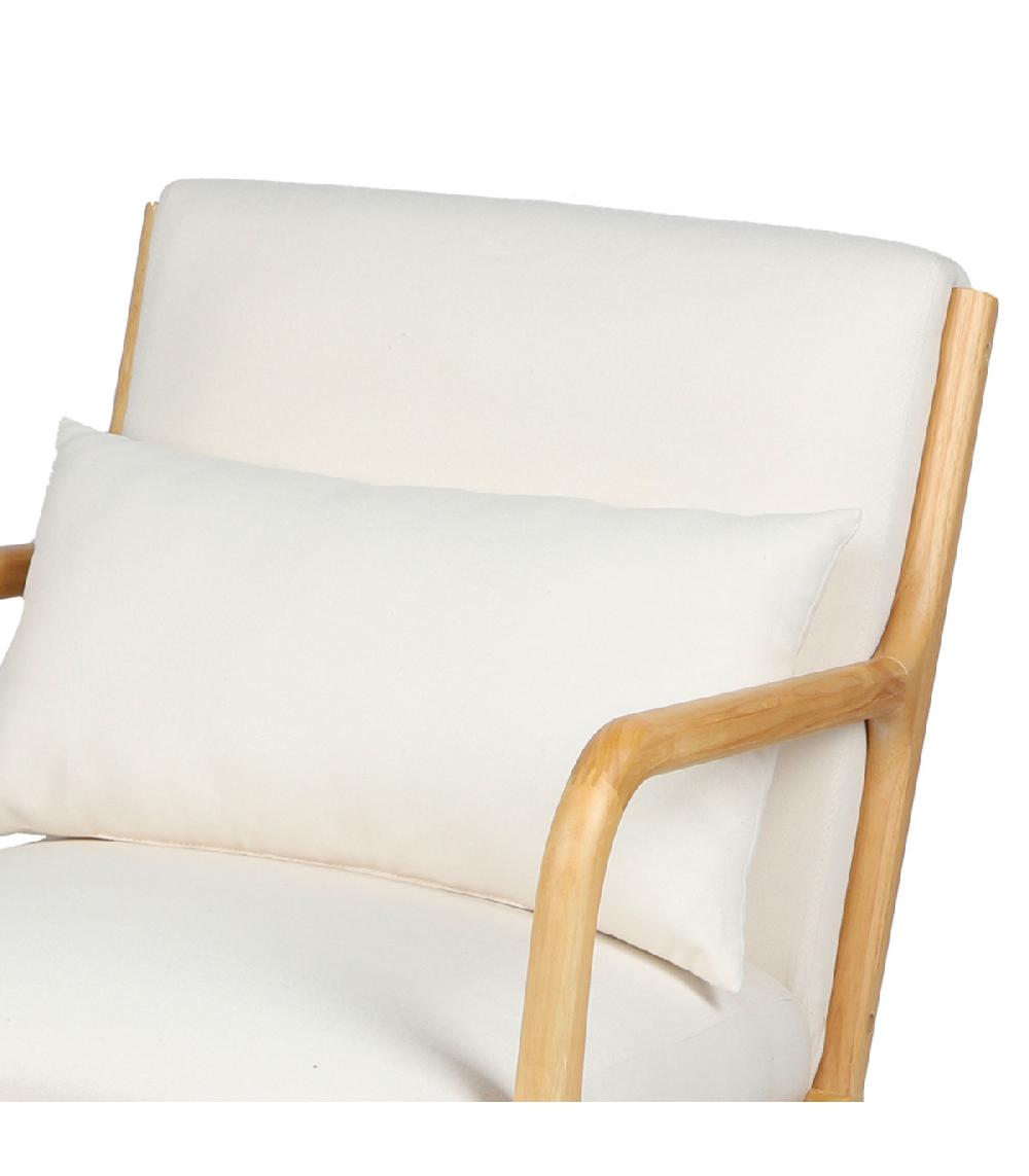 Wadiga Fauteuil En Bois D'hévéa Et Coussins Blancs 77x65x73cm