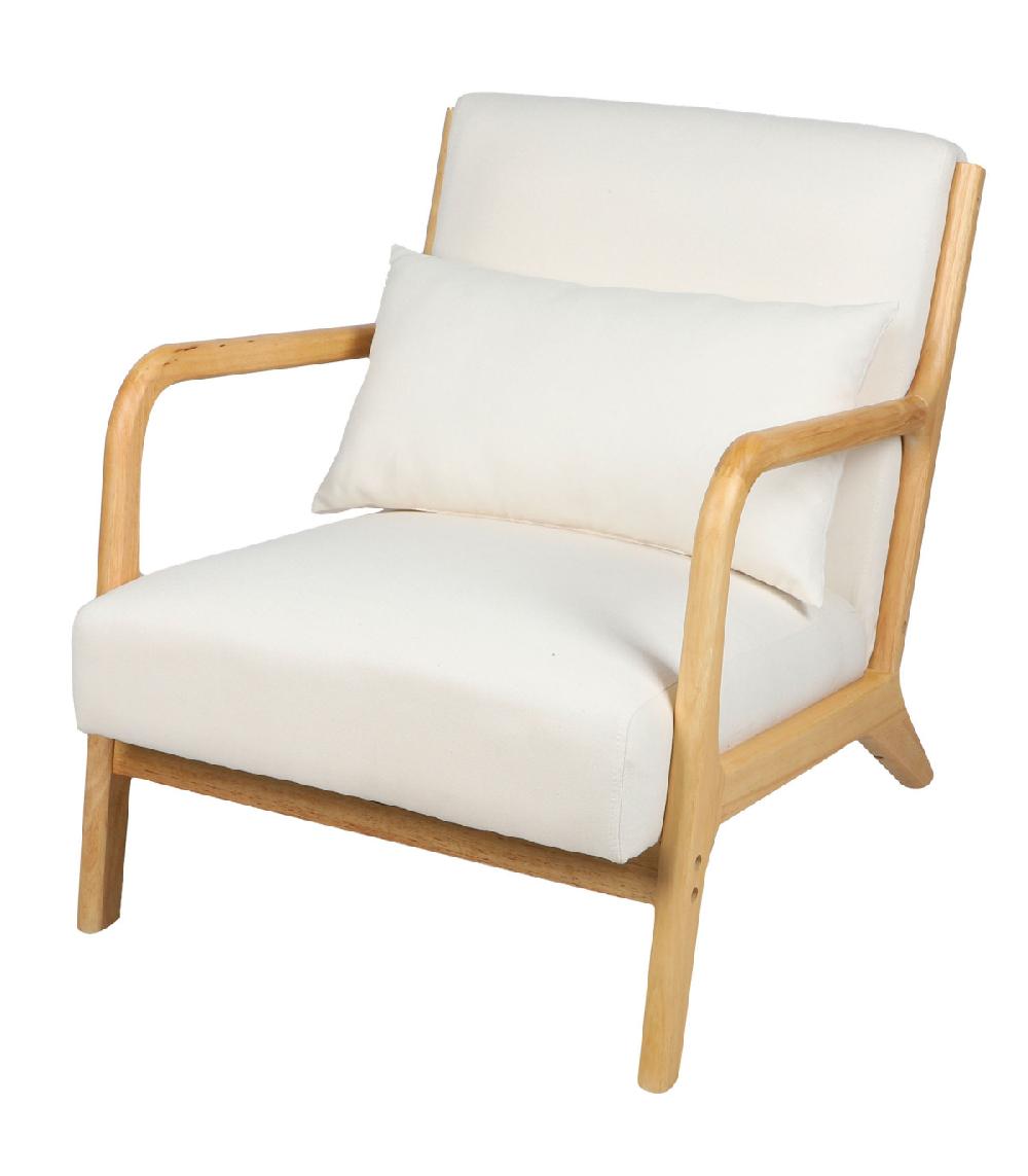wadiga Fauteuil en bois d'hévéa et coussins blancs 77x65x73cm