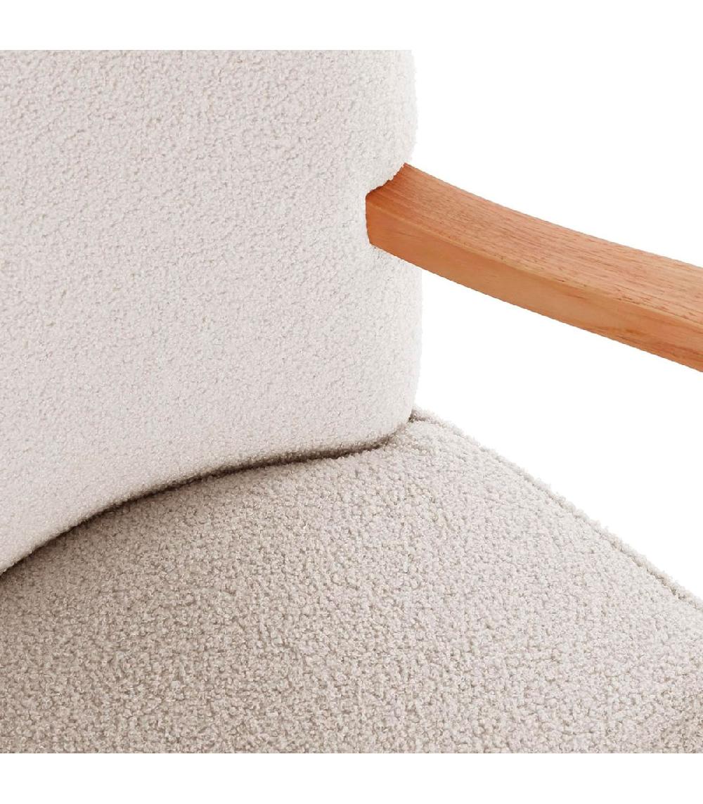 Wadiga Fauteuil En Bois Et Tissu Bouclette Blanc Crème 70x62x79cm