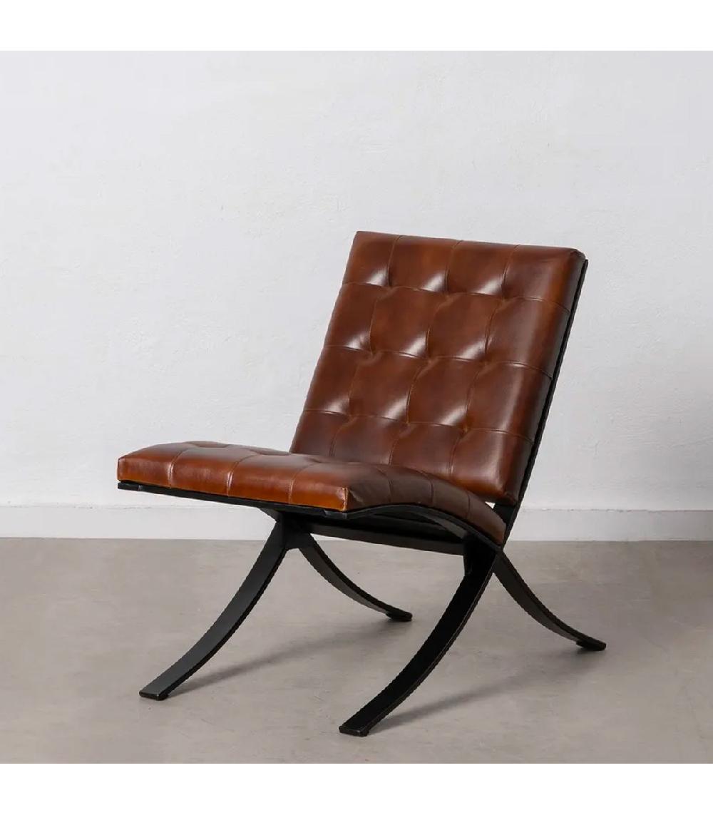 Wadiga Fauteuil En Cuir Marron Et Métal Noir 48x81x76cm