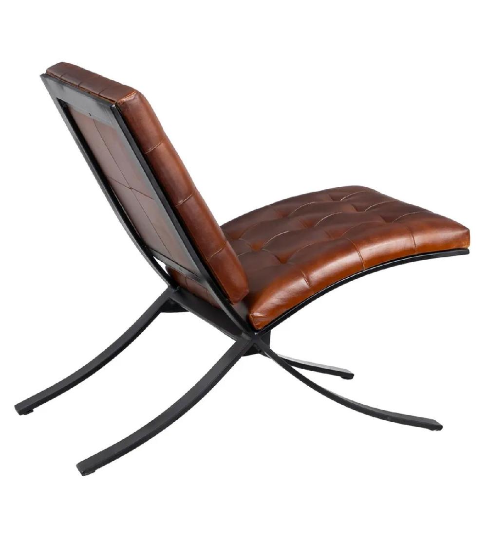 Wadiga Fauteuil En Cuir Marron Et Métal Noir 48x81x76cm