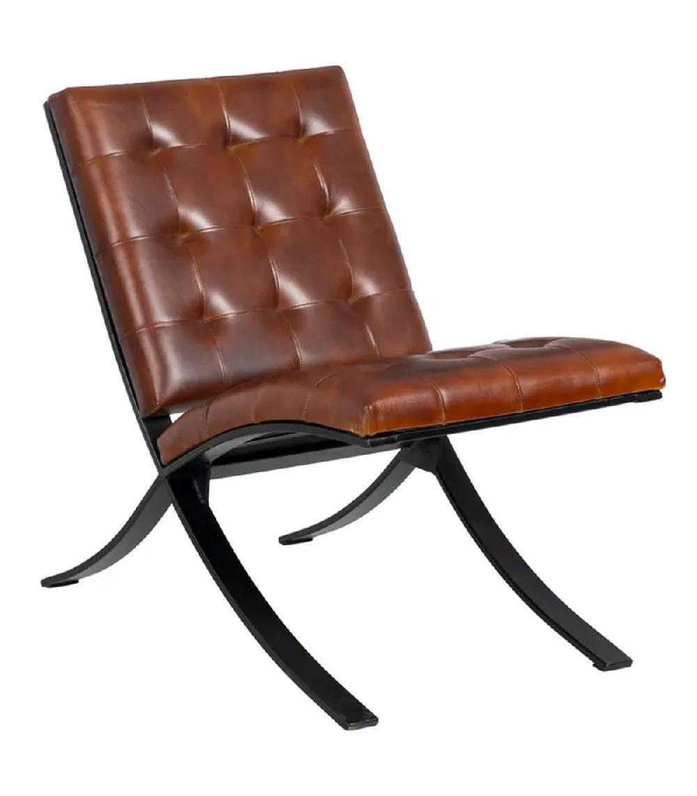 wadiga Fauteuil en cuir marron et métal noir 48x81x76cm