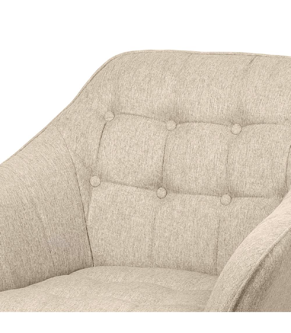 Wadiga Fauteuil En Tissu Beige Effet Lin Et Pieds Bois 74x70x85cm