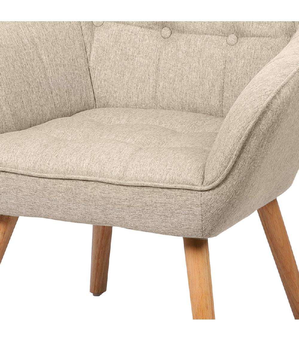 Wadiga Fauteuil En Tissu Beige Effet Lin Et Pieds Bois 74x70x85cm