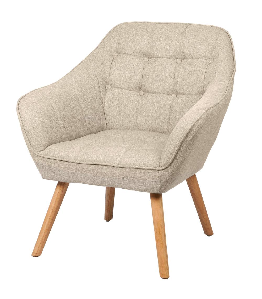 wadiga Fauteuil en tissu beige effet lin et pieds bois 74x70x85cm