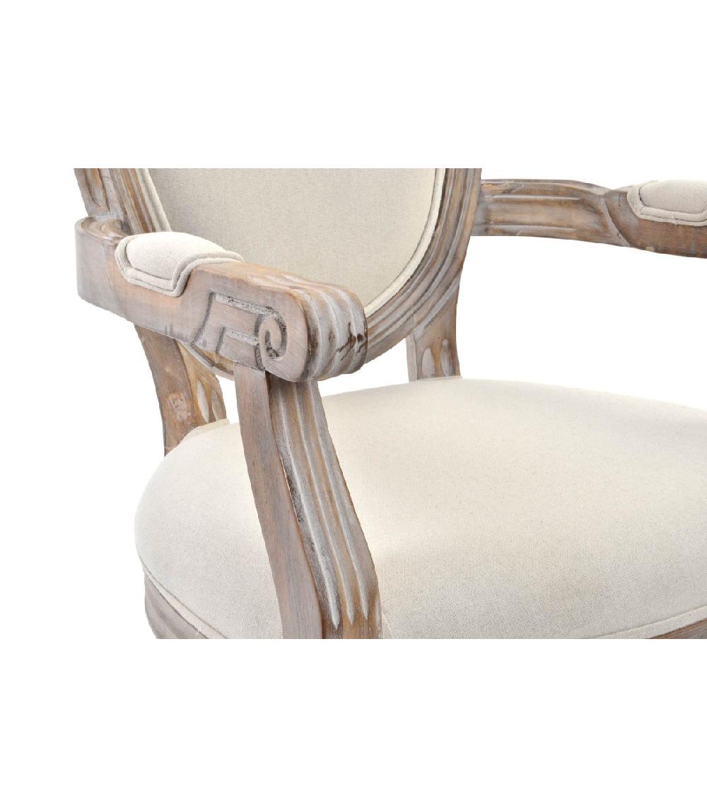 Wadiga Fauteuil Médaillon Classique Bois Et Tissu Beige