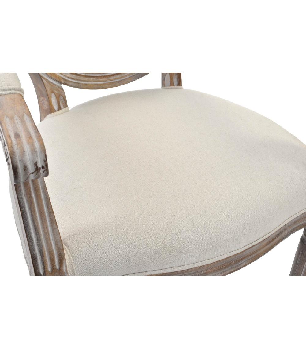 Wadiga Fauteuil Médaillon Classique Bois Et Tissu Beige