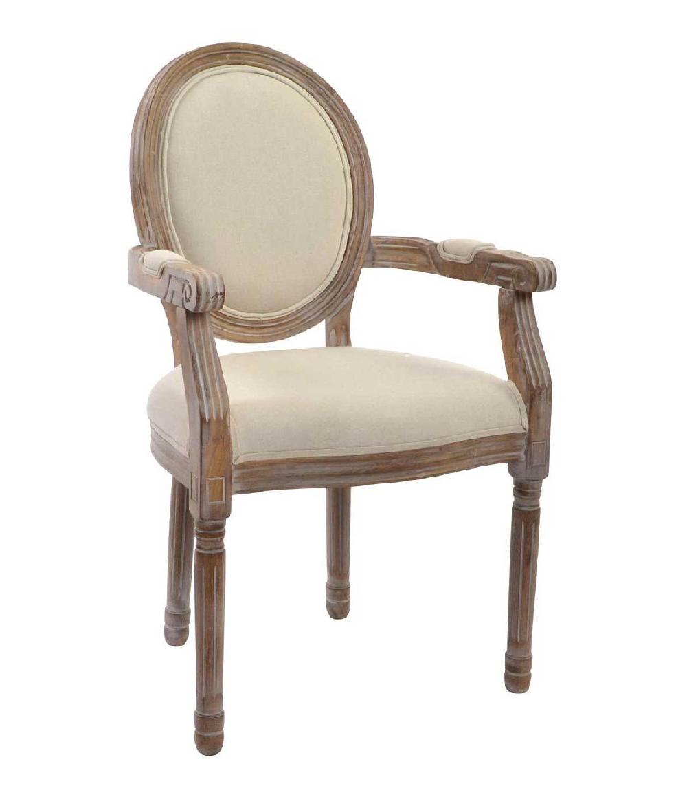 wadiga Fauteuil Médaillon Classique Bois et Tissu Beige