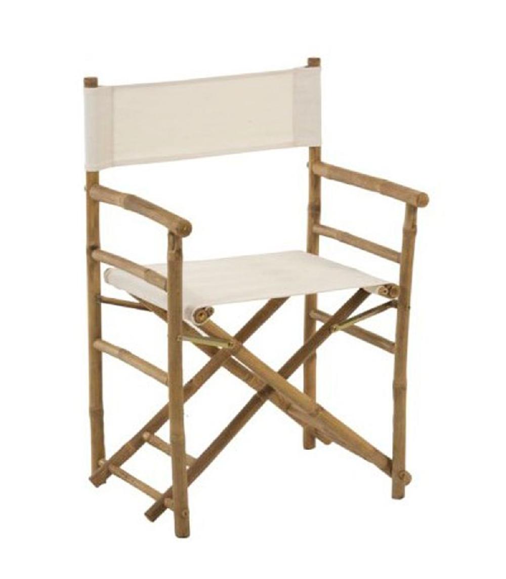 wadiga Fauteuil metteur en scène de jardin pliant en bambou et tissu blanc