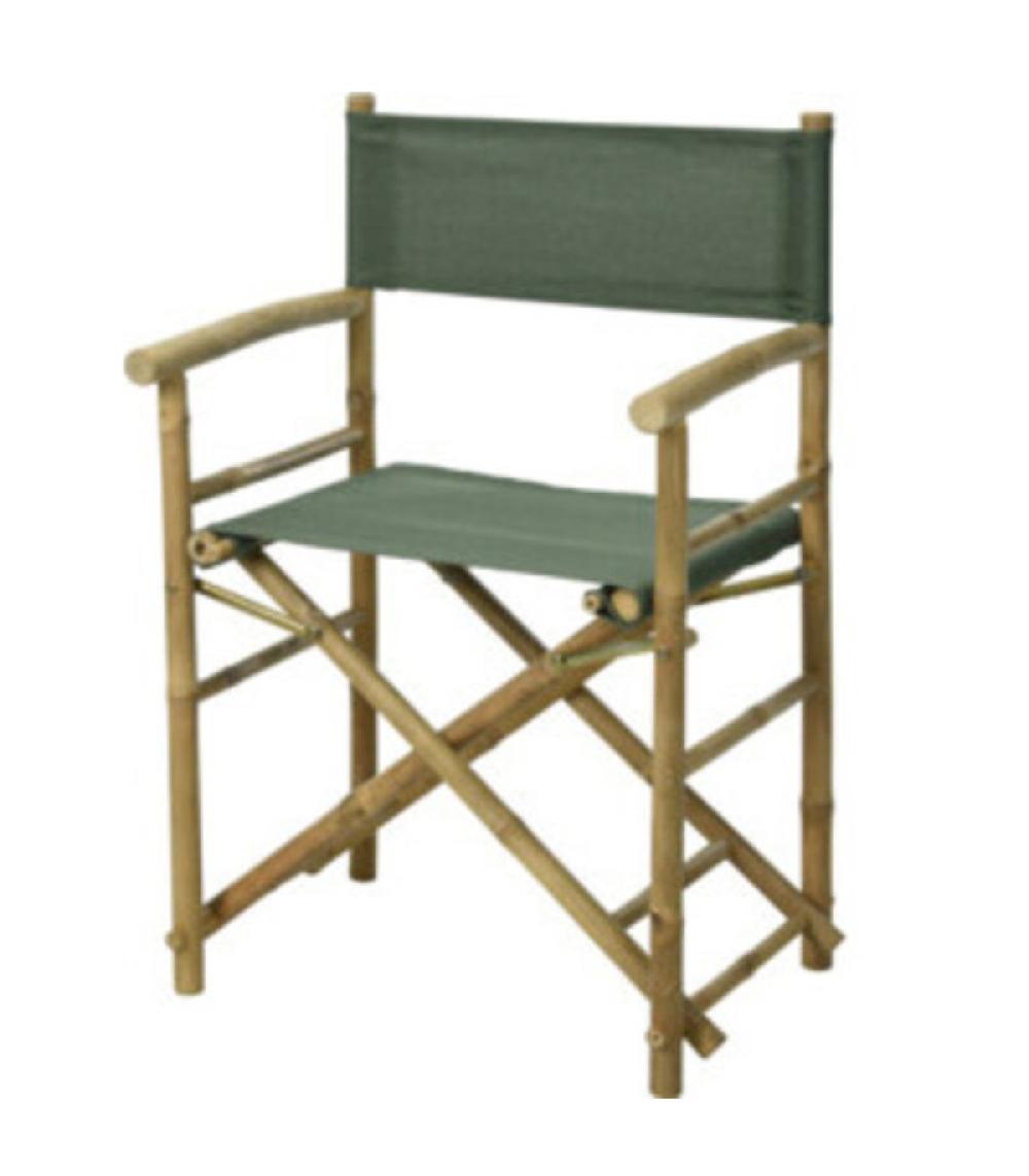 wadiga Fauteuil metteur en scène de jardin pliant en bambou et tissu vert