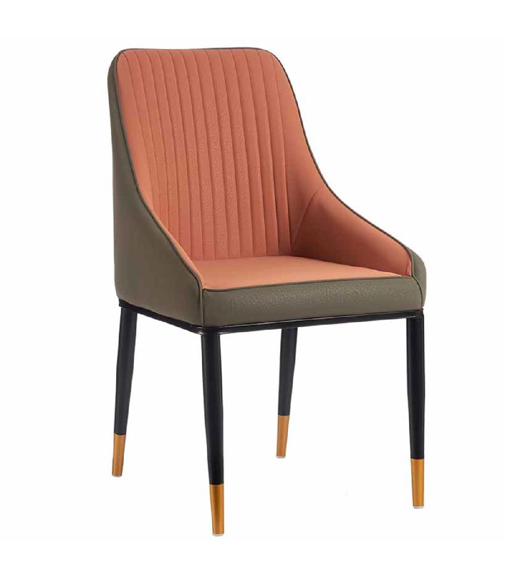 wadiga Fauteuil similicuir rose et gris et pieds en métal noir et doré