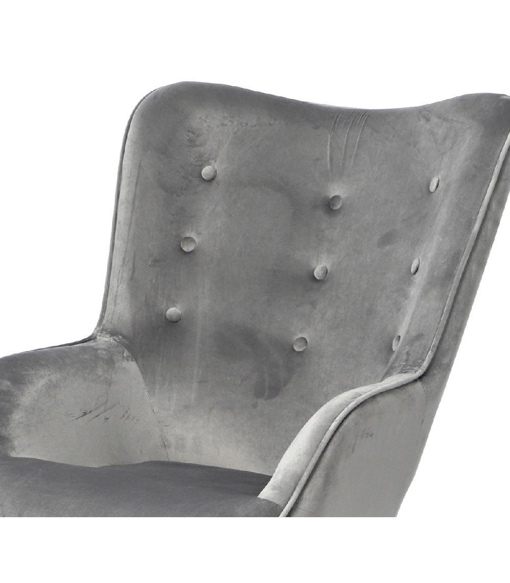 Wadiga Fauteuil Velours Gris Et Pieds Bois - 72x65x99cm