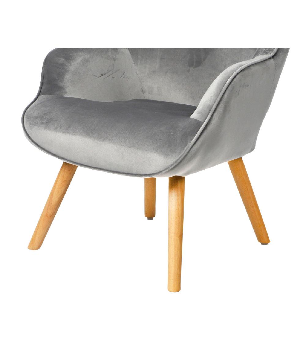 Wadiga Fauteuil Velours Gris Et Pieds Bois - 72x65x99cm