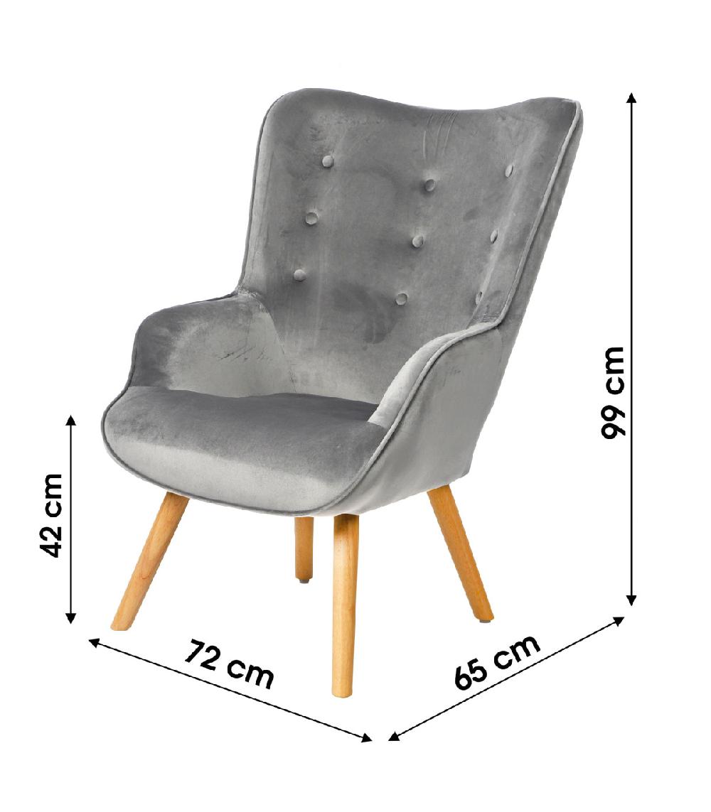 Wadiga Fauteuil Velours Gris Et Pieds Bois - 72x65x99cm