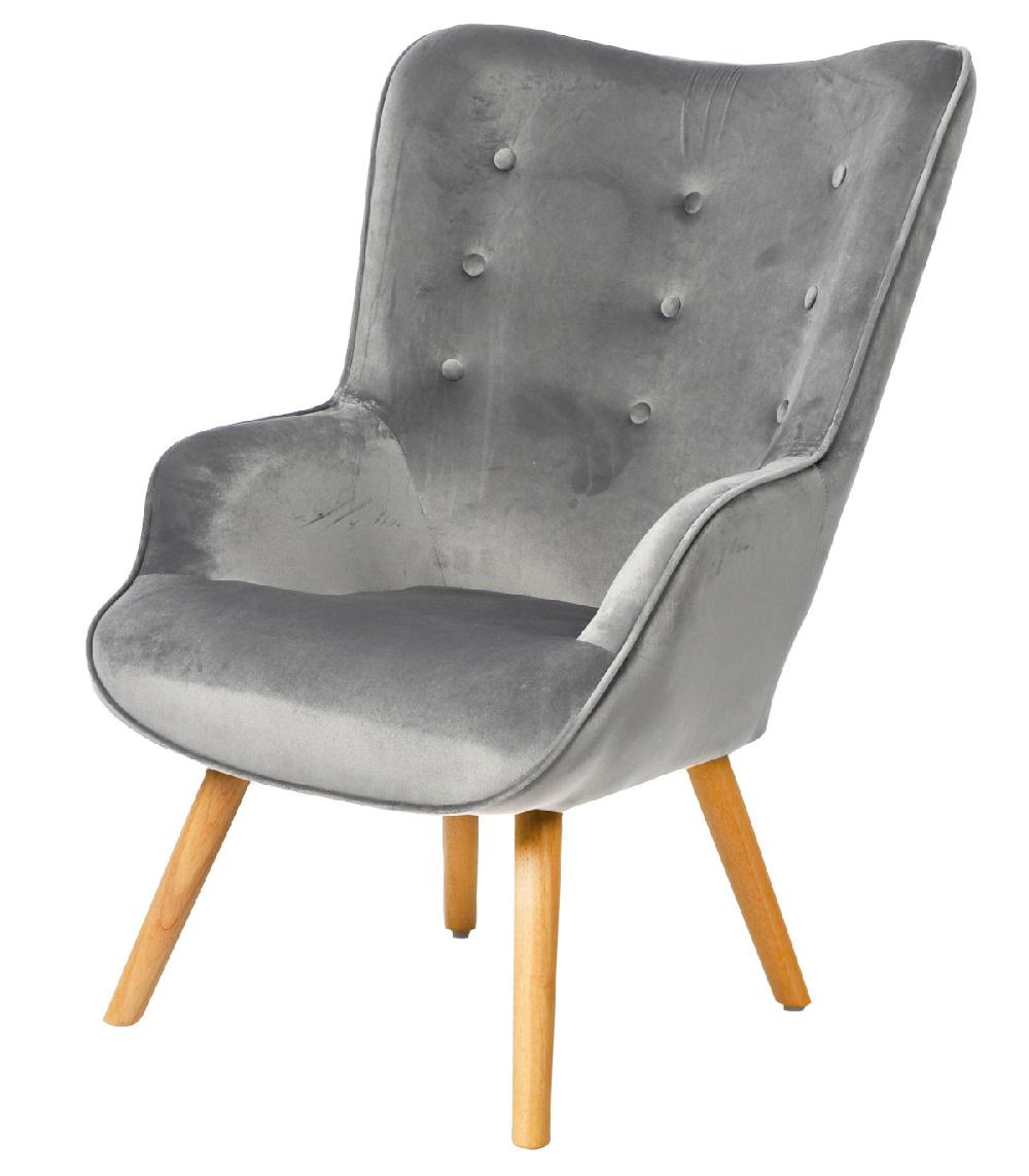 wadiga Fauteuil velours gris et pieds bois - 72x65x99cm
