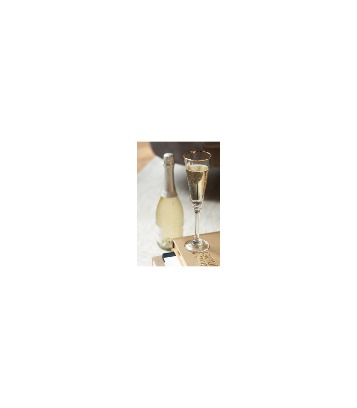 Wadiga Flûte à Champagne En Verre Transparent Et Liseré Doré - 30cl