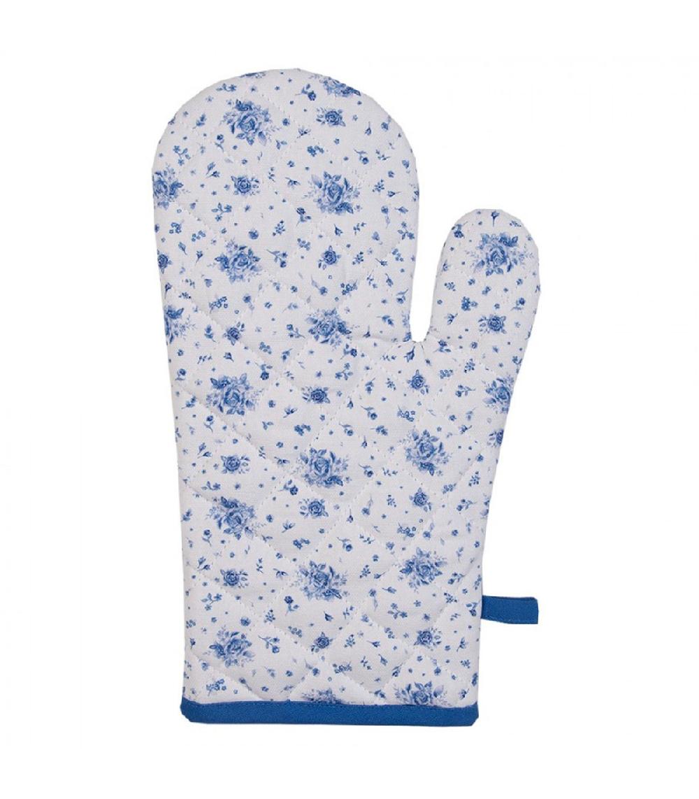 Wadiga Gant De Cuisine 100% Coton Blanc Motif Fleuri Bleu 18x30cm