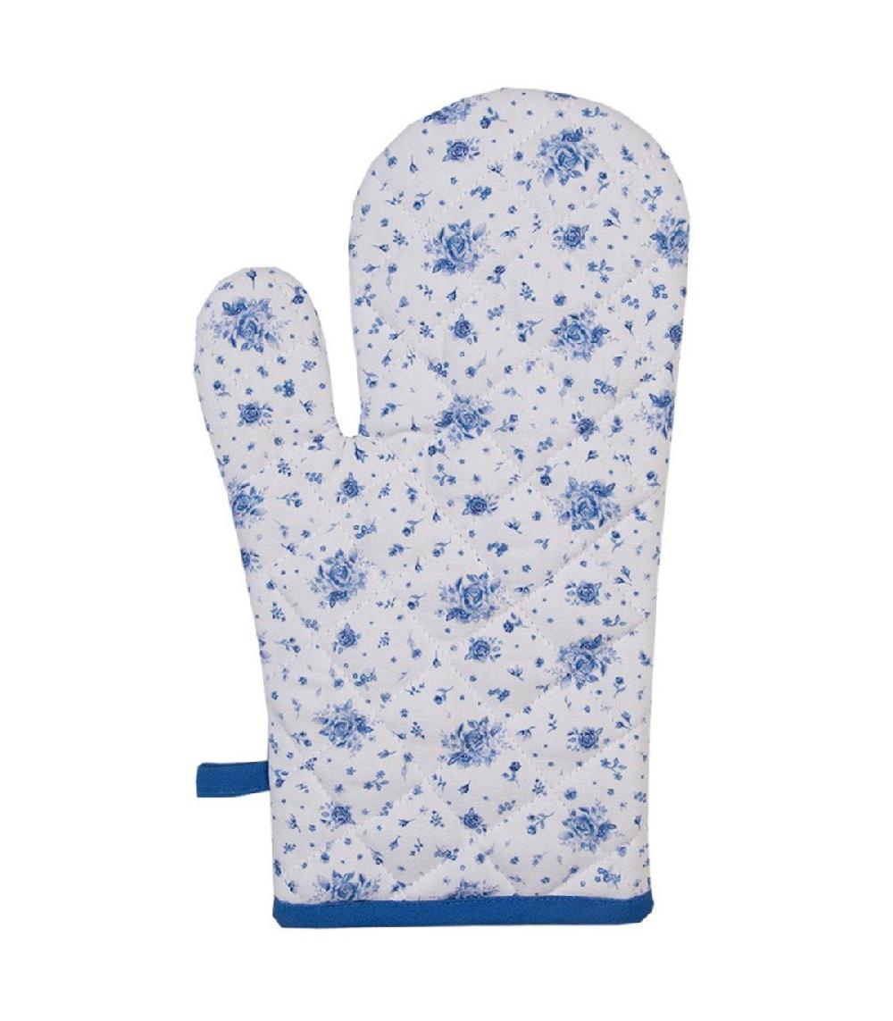 wadiga Gant de cuisine 100% coton blanc motif fleuri bleu 18x30cm