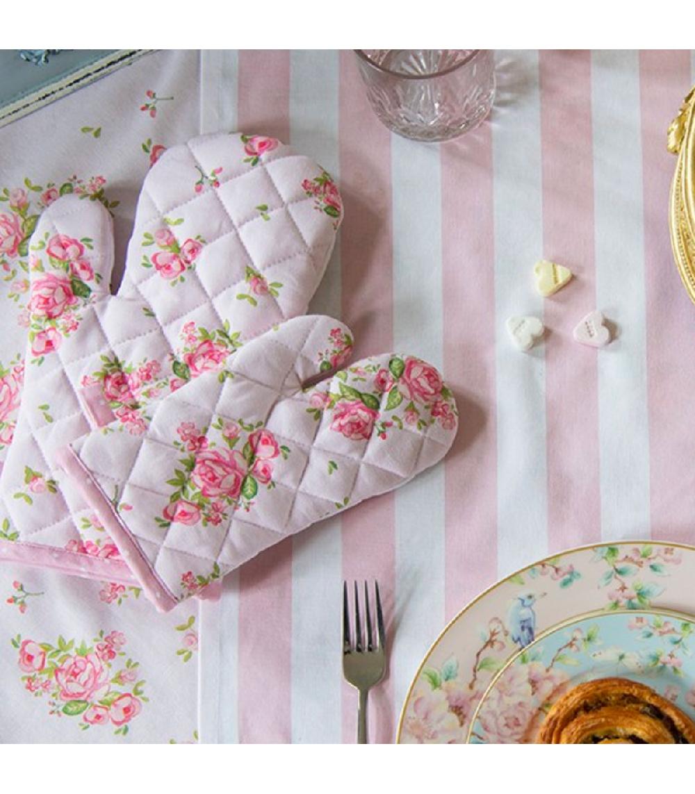 Wadiga Gant De Cuisine 100% Coton Blanc Motif Fleuri Roses 18x30cm