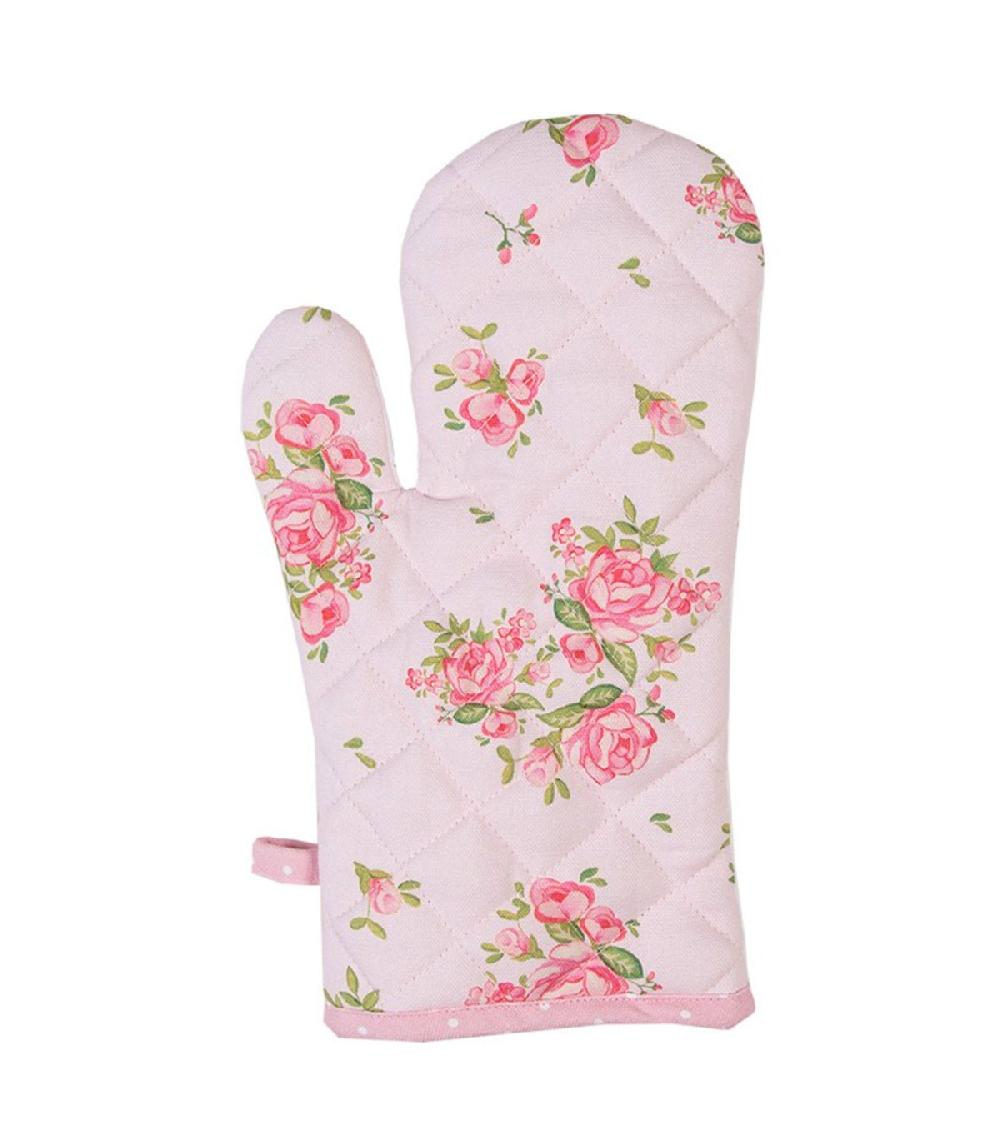 wadiga Gant de cuisine 100% coton blanc motif fleuri roses 18x30cm