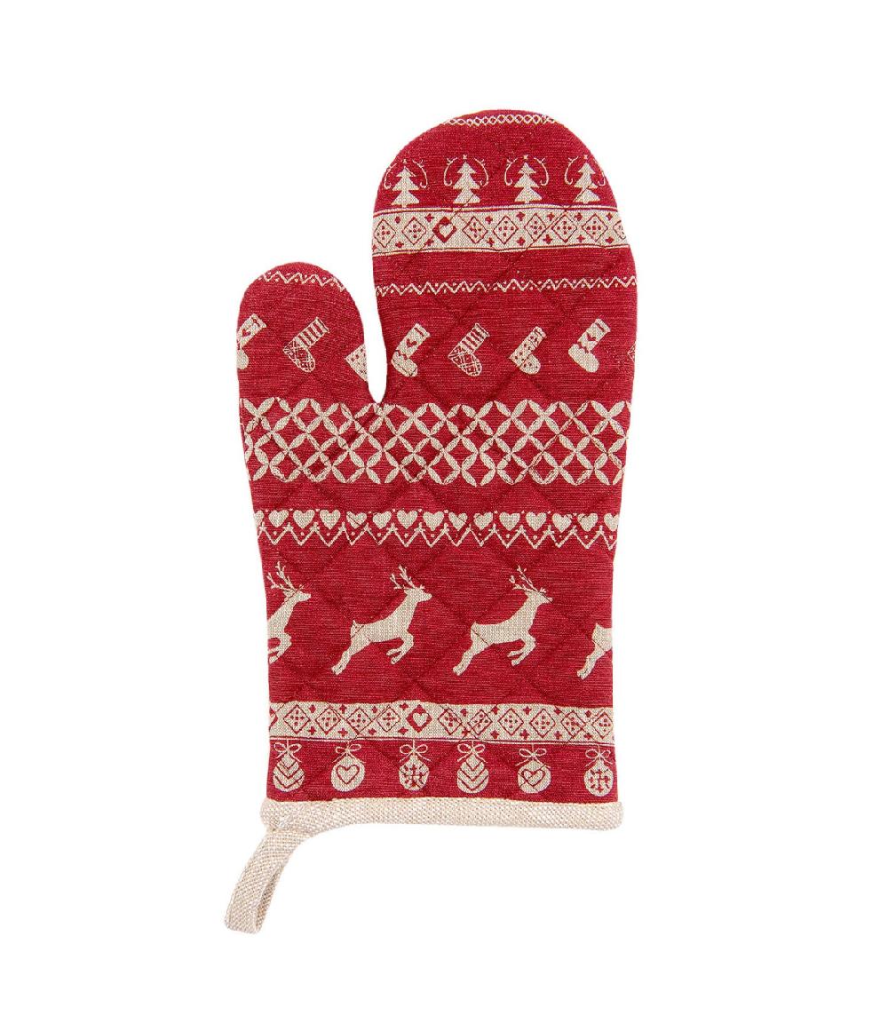 wadiga Gant de Cuisine 100% Coton Rouge Esprit Montagne Chalet